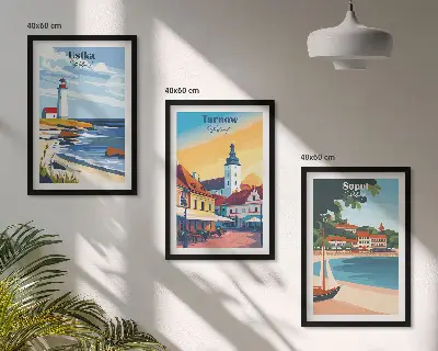 Conjunto de quadros para sala de estar com vistas das cidades de Ustka, Tarnów e Sopot