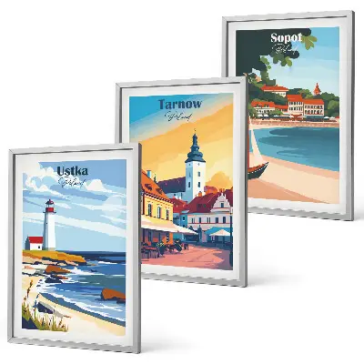 Conjunto de quadros para sala de estar com vistas das cidades de Ustka, Tarnów e Sopot