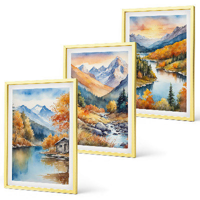 Composição de quadros moderna Paisagem montanhosa, rio, outono