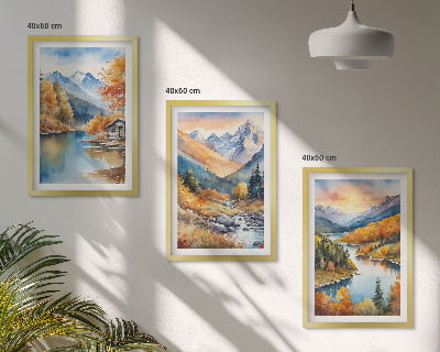Composição de quadros moderna Paisagem montanhosa, rio, outono