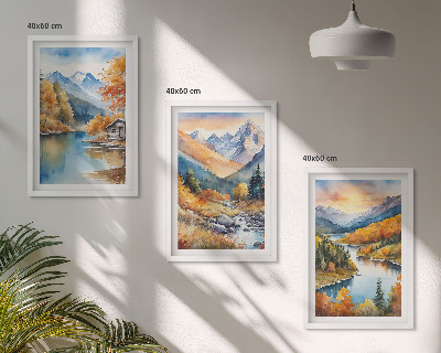 Composição de quadros moderna Paisagem montanhosa, rio, outono