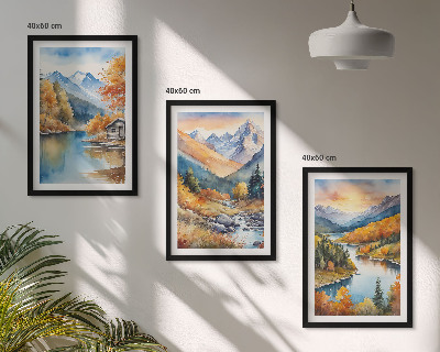 Composição de quadros moderna Paisagem montanhosa, rio, outono