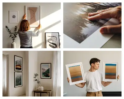 Conjunto de 3 quadros com moldura de rios de montanha com árvores de outono