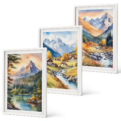 Conjunto de quadros para sala de estar Paisagem montanhosa com um rio