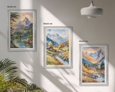 Conjunto de quadros para sala de estar Paisagem montanhosa com um rio