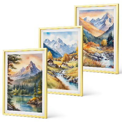 Conjunto de quadros para sala de estar Paisagem montanhosa com um rio