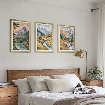 Conjunto de quadros para sala de estar Paisagem montanhosa com um rio