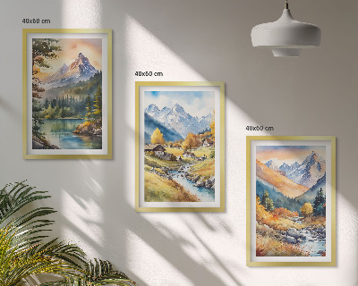 Conjunto de quadros para sala de estar Paisagem montanhosa com um rio