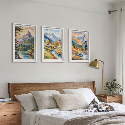 Conjunto de quadros para sala de estar Paisagem montanhosa com um rio