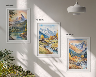 Conjunto de quadros para sala de estar Paisagem montanhosa com um rio