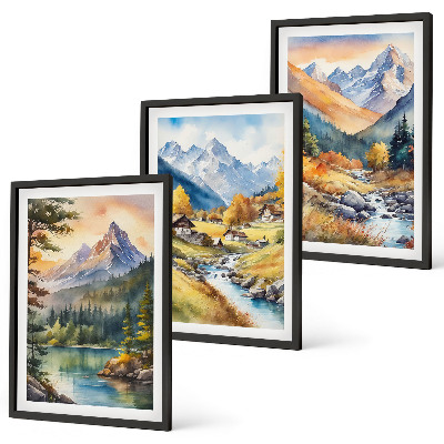 Conjunto de quadros para sala de estar Paisagem montanhosa com um rio
