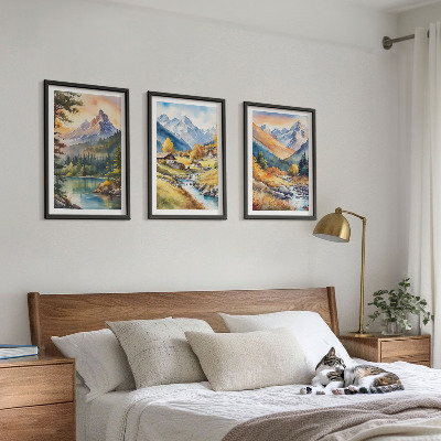 Conjunto de quadros para sala de estar Paisagem montanhosa com um rio