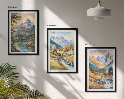 Conjunto de quadros para sala de estar Paisagem montanhosa com um rio