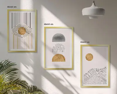 Composição de quadros moderna com formas abstratas em tons de bege e cinza