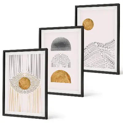 Composição de quadros moderna com formas abstratas em tons de bege e cinza
