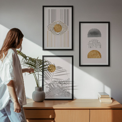 Composição de quadros moderna Formas abstratas em tons de bege e cinza.
