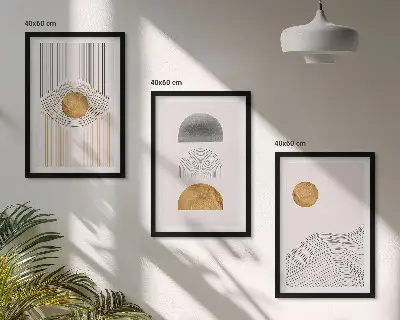 Composição de quadros moderna com formas abstratas em tons de bege e cinza