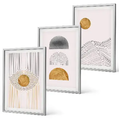 Composição de quadros moderna com formas abstratas em tons de bege e cinza