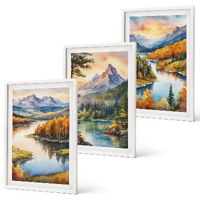 Conjunto de quadros para sala de estar Paisagens montanhosas com um rio