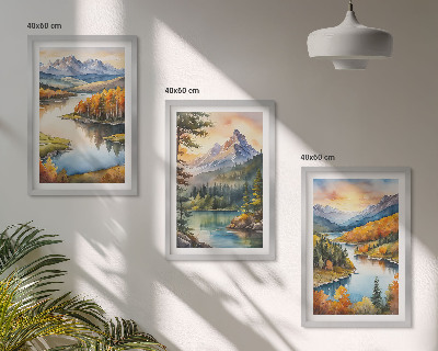 Conjunto de quadros para sala de estar Paisagens montanhosas com um rio