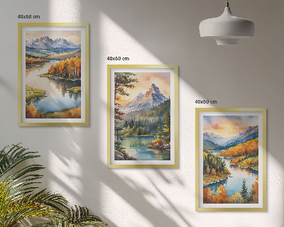 Conjunto de quadros para sala de estar Paisagens montanhosas com um rio
