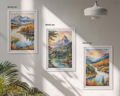 Conjunto de quadros para sala de estar Paisagens montanhosas com um rio