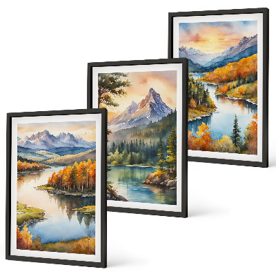 Conjunto de quadros para sala de estar Paisagens montanhosas com um rio