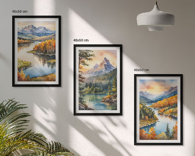 Conjunto de quadros para sala de estar Paisagens montanhosas com um rio