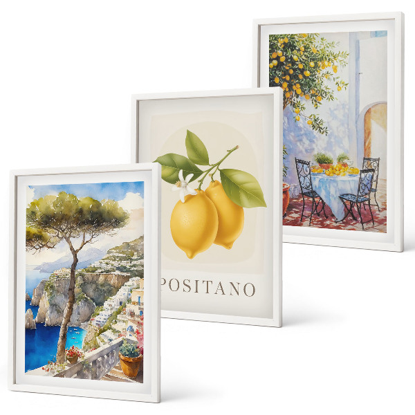 Conjunto de 3 quadros com moldura Vistas de Positano com limões