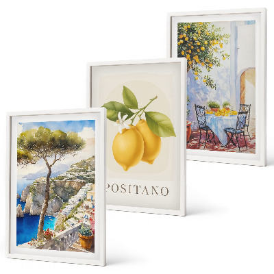 Conjunto de 3 quadros com moldura Vistas de Positano com limões