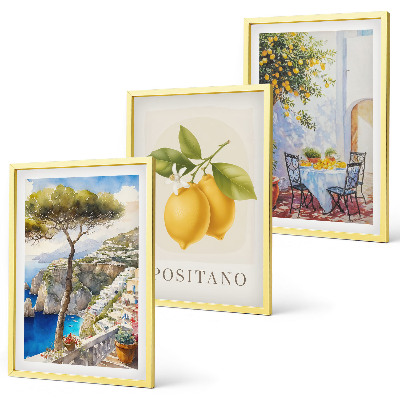 Conjunto de 3 quadros com moldura Vistas de Positano com limões
