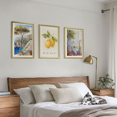 Conjunto de 3 quadros com moldura Vistas de Positano com limões