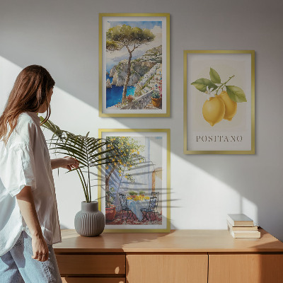 Conjunto de 3 quadros com moldura Vistas de Positano com limões