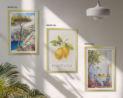 Conjunto de 3 quadros com moldura Vistas de Positano com limões