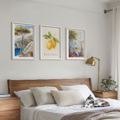 Conjunto de 3 quadros com moldura Vistas de Positano com limões