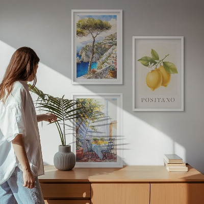 Conjunto de 3 quadros com moldura Vistas de Positano com limões