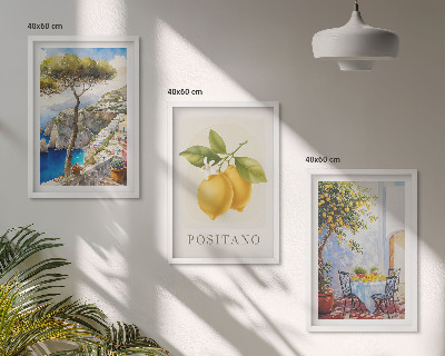 Conjunto de 3 quadros com moldura Vistas de Positano com limões