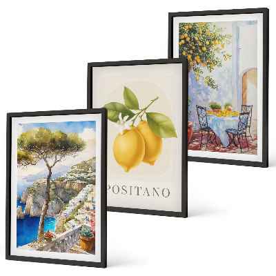 Conjunto de 3 quadros com moldura Vistas de Positano com limões