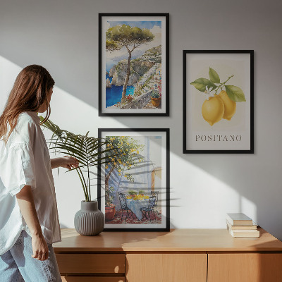 Conjunto de 3 quadros com moldura Vistas de Positano com limões