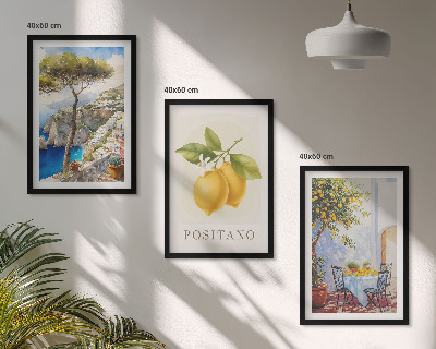 Conjunto de 3 quadros com moldura Vistas de Positano com limões