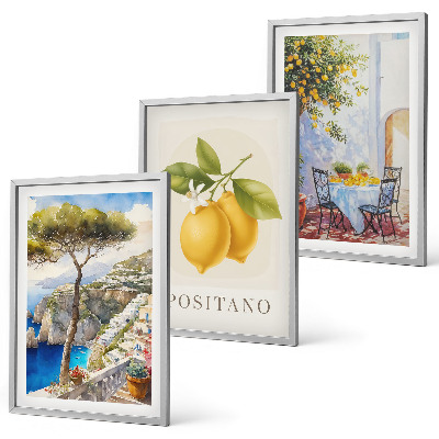 Conjunto de 3 quadros com moldura Vistas de Positano com limões