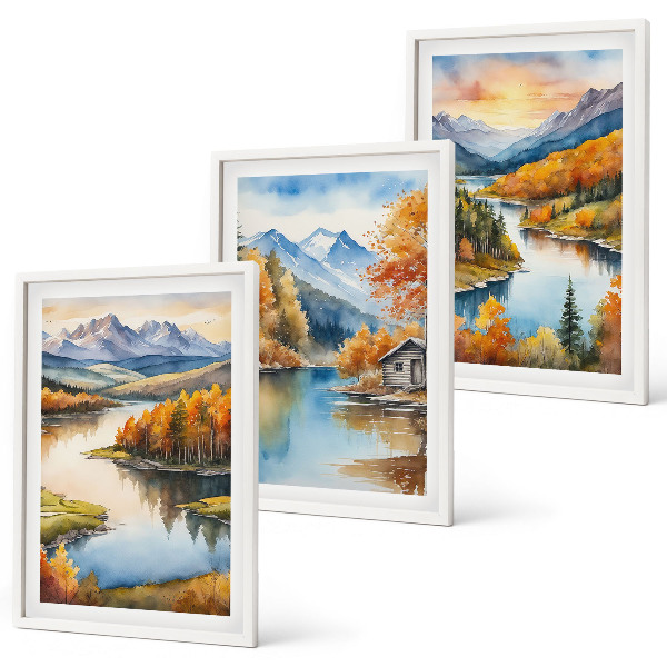 Conjunto de quadros para sala de estar Paisagens de montanha no outono