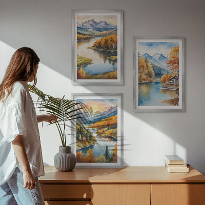 Conjunto de quadros para sala de estar Paisagens de montanha no outono