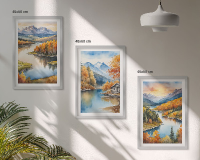 Conjunto de quadros para sala de estar Paisagens de montanha no outono