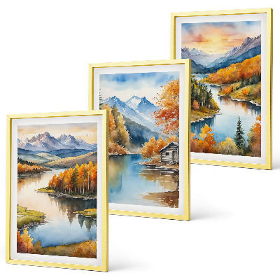 Conjunto de quadros para sala de estar Paisagens de montanha no outono