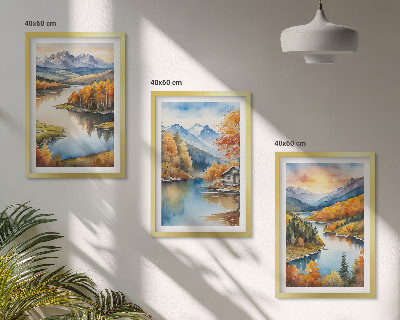 Conjunto de quadros para sala de estar Paisagens de montanha no outono