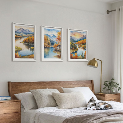 Conjunto de quadros para sala de estar Paisagens de montanha no outono
