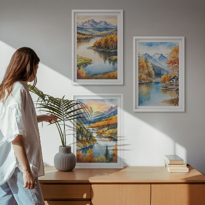 Conjunto de quadros para sala de estar Paisagens de montanha no outono