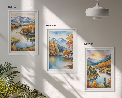 Conjunto de quadros para sala de estar Paisagens de montanha no outono