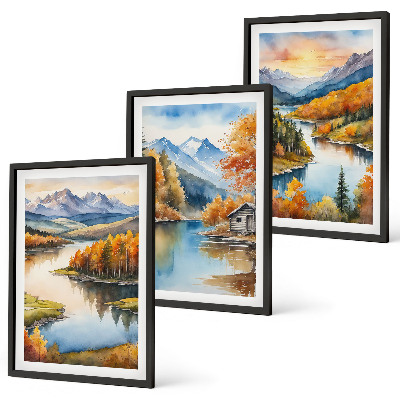 Conjunto de quadros para sala de estar Paisagens de montanha no outono
